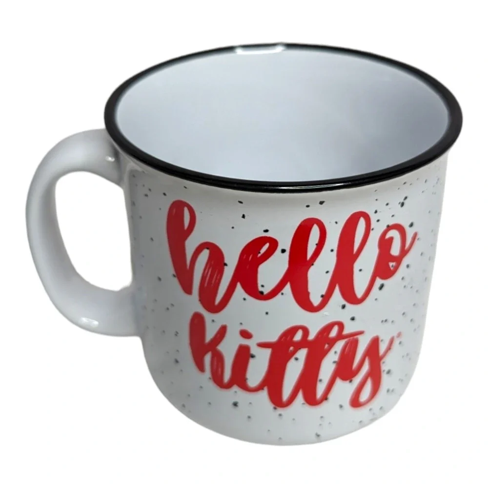 Hello Kitty Ceramic Large‎ Serving Bowl & Mug Dish Set Hearts Red & White NEW